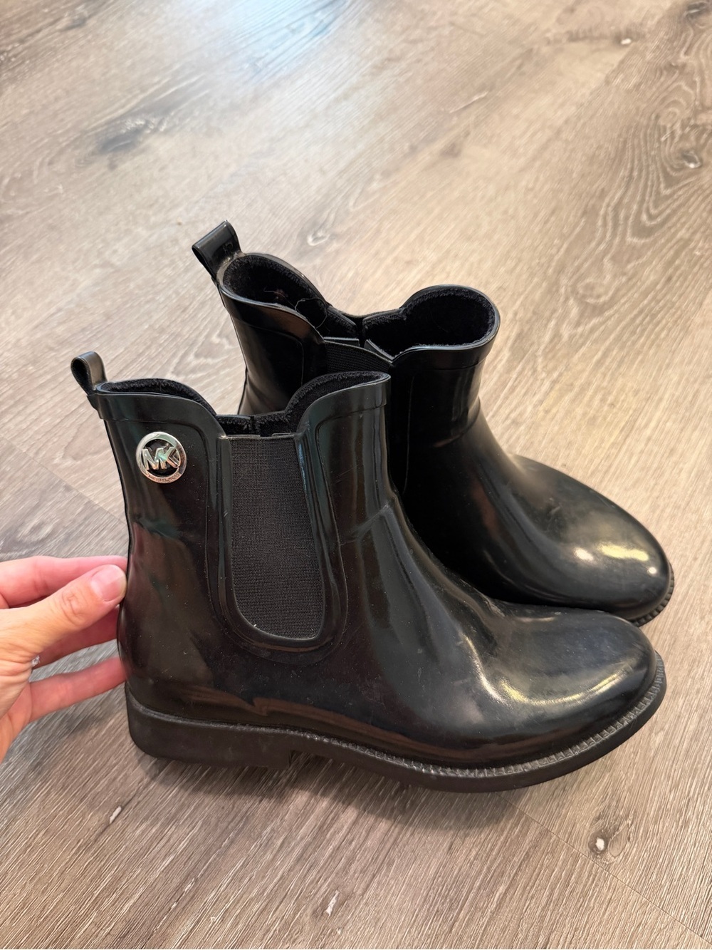 Michael Kors Black Glossy Chelsea-Style Rain Ankle Boots